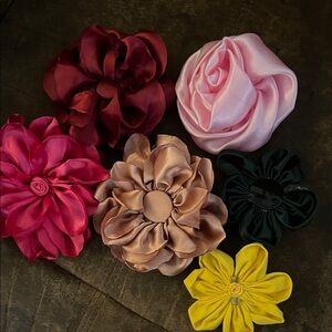 Set of Six Satin Flower Hair Clips